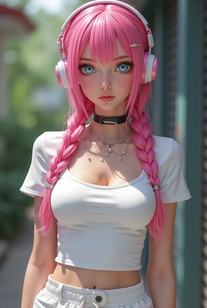 araffe dressed in a nurse uniform posing for a picture, oppai, hyperrealistic schoolgirl, oppai cyberpunk, pink twintail hair and cyan eyes, photorealistic girl render, seductive realistic girl, girl cosplay, biomechanical oppai, a hyperrealistic schoolgirl, yayoi kasuma