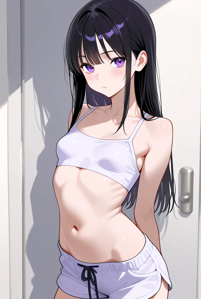 masutepiece,Best Quality,超A high resolution, 8K,Professional Lighting, Photon mapping, Teleportion, analogue, handdraw, Anime Face, NSFW,((3People Girls)), Looking away:1.5、(Locker Room:1.4), (flat chest:1.2)、White panties、Large audience、upper body close - up:1.8、Sportsbra