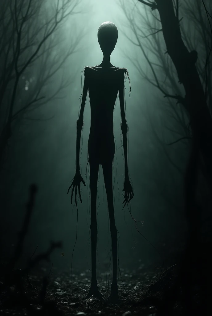 Slenderman,Hands pointing forward,3d,Real,Horrible atmosphere,In the dark forest