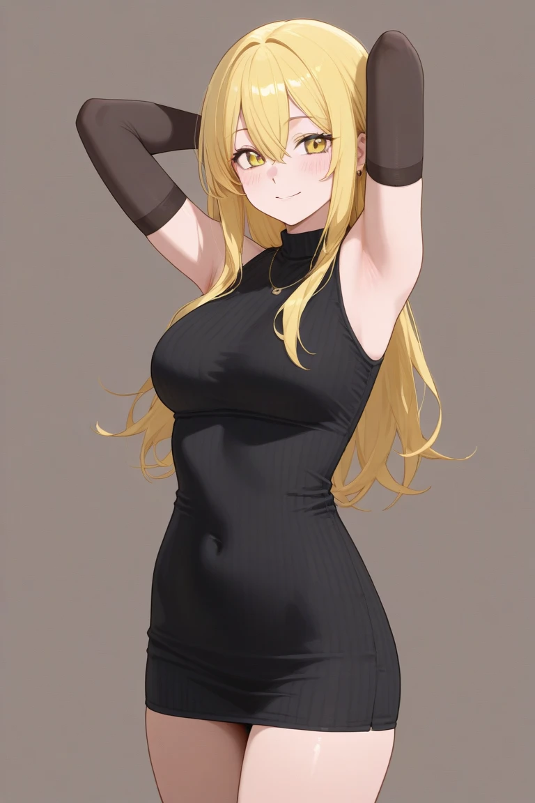 ((slaveclothes)),rabbit pose arms up,yellow eyes,blonde hair,(blush,pleasure,delight,orgasm,cleanched teeth,rolling eyes