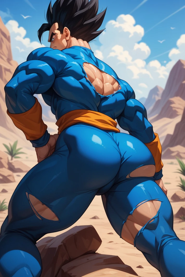 girl,Saiyan, white hair, green eyes, defined muscles, thin waist, wide hips, dark skin, medium breasts, no clothes, nude, bobs, naked, pussy , ass, anal, sensual position