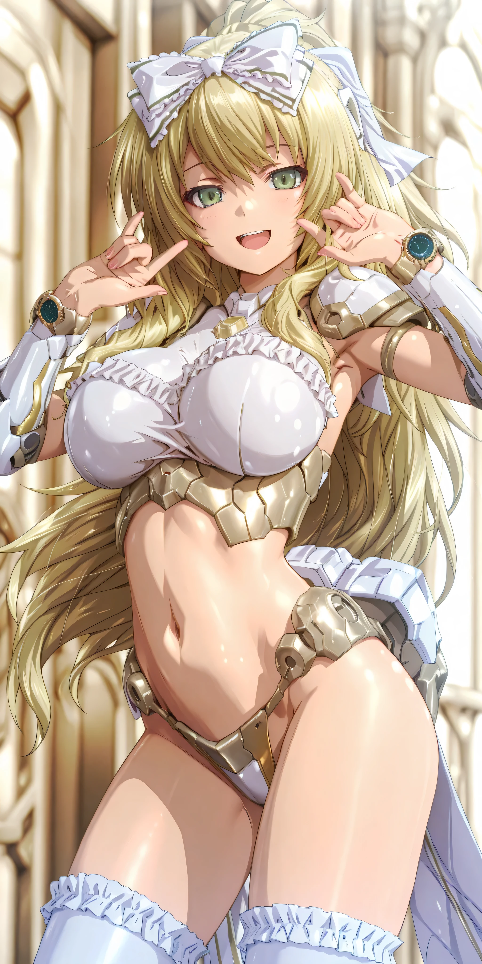 best image quality, high quality, high detail, 超A high resolution, 8K resolution, Depth of the bounds written, Cinematography, intricate details, elaborate, methodical, grow, maximum details, extreme beauty, (solo:1.5), (Jeanne_d'arc_alter_fgo:1.1), (white hair:1.5, short hair:1.4, (yellow eyes:1.5), ahoge), (((golden armor:1.3,topless:1.5,Golden sword:1.3))), (huge round breasts:1.7, nsfw:1.4,cleavage:1.3), busty, wet skin, sweaty,steam, ((Luxurious castle:1.5)), (blush:1.2), (smile:1.4), upper body shot:1.3),(emphasize the chest:1.4),(thin waist:1.4)