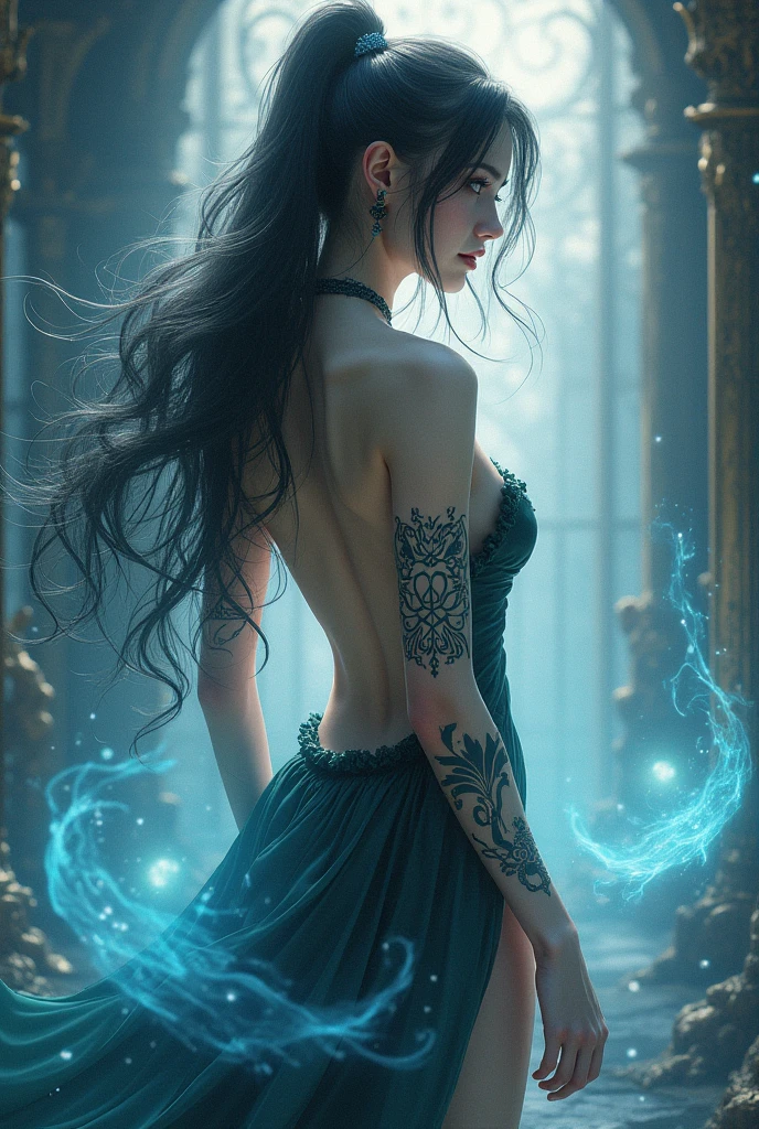 masterpiece, highest quality, solo focus, (perfect face: 1.1), (high detail: 1.1), dramatic, half body, 1boy, male, (pale skin), long ginger hair, green eyes, solo, long hair, moon, night, luxury clothes, jewlery, jazz club, detailed background, art by artgerm and greg rutkowski, gothic renaissance, film lighting, cinematic lighting, raytracing, bloom, soft lighting