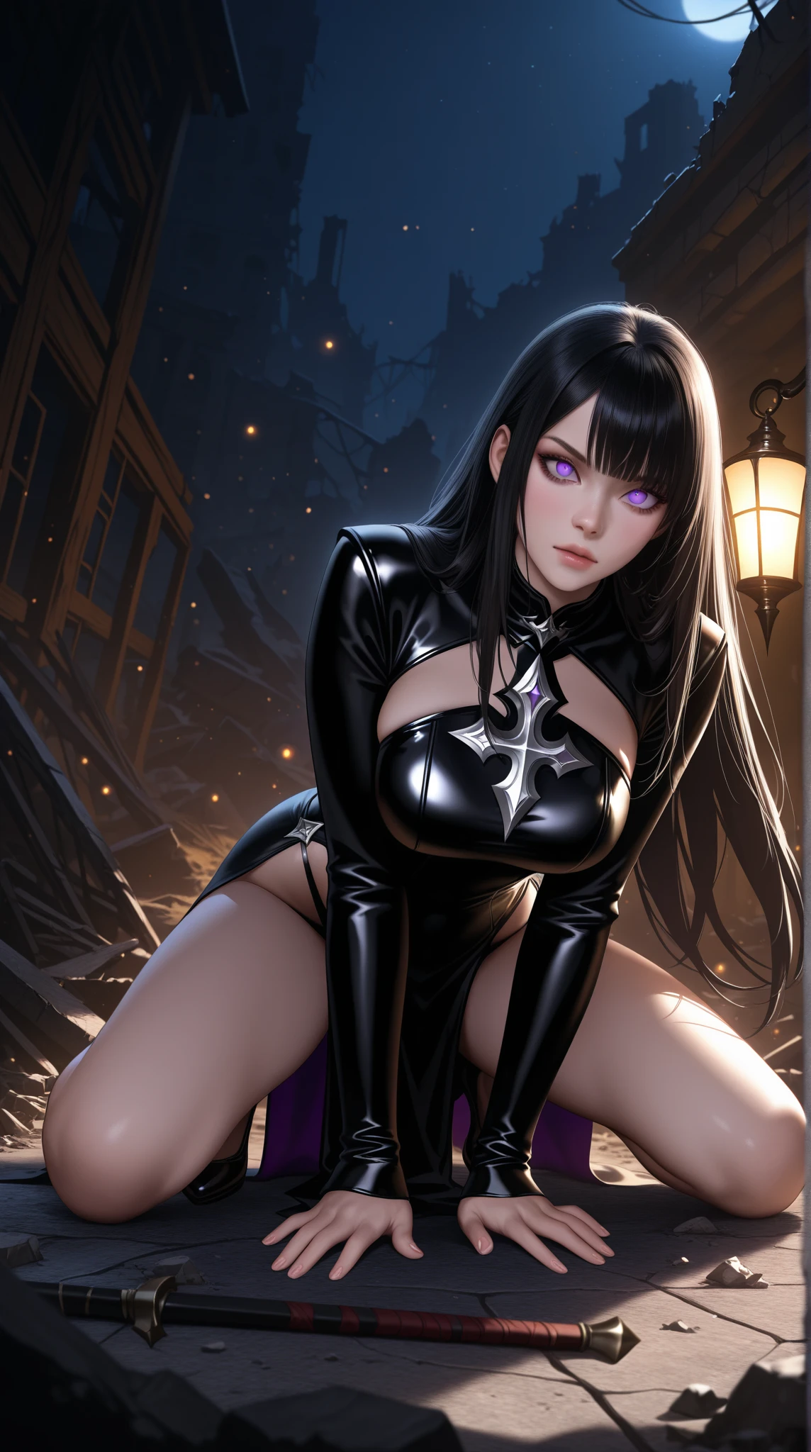 Solo best quality, masterpiece, extremely detailed CG, extremely detailed 8K wallpaper, indoors, inside of a dungeon cell, dark, candlelight, night time, extremely detailed character ultra-detailed, detailed face, beautiful, solo girl, perfect face, sharp focus, intricate details, ultra detailed body, ultra detail hair, ultra detail face, very pale, wearing a black cloak, short black hair, brown eyes, sitting against a dungeon wall, hugging legs, black boots, large axe leaning against wall, executioner, young woman, emotionless face, looking at viewer, slightly tilting head, emotionless and neutral expression, ?????????????, black hood, metal chains, gothic, Smokey eyeliner