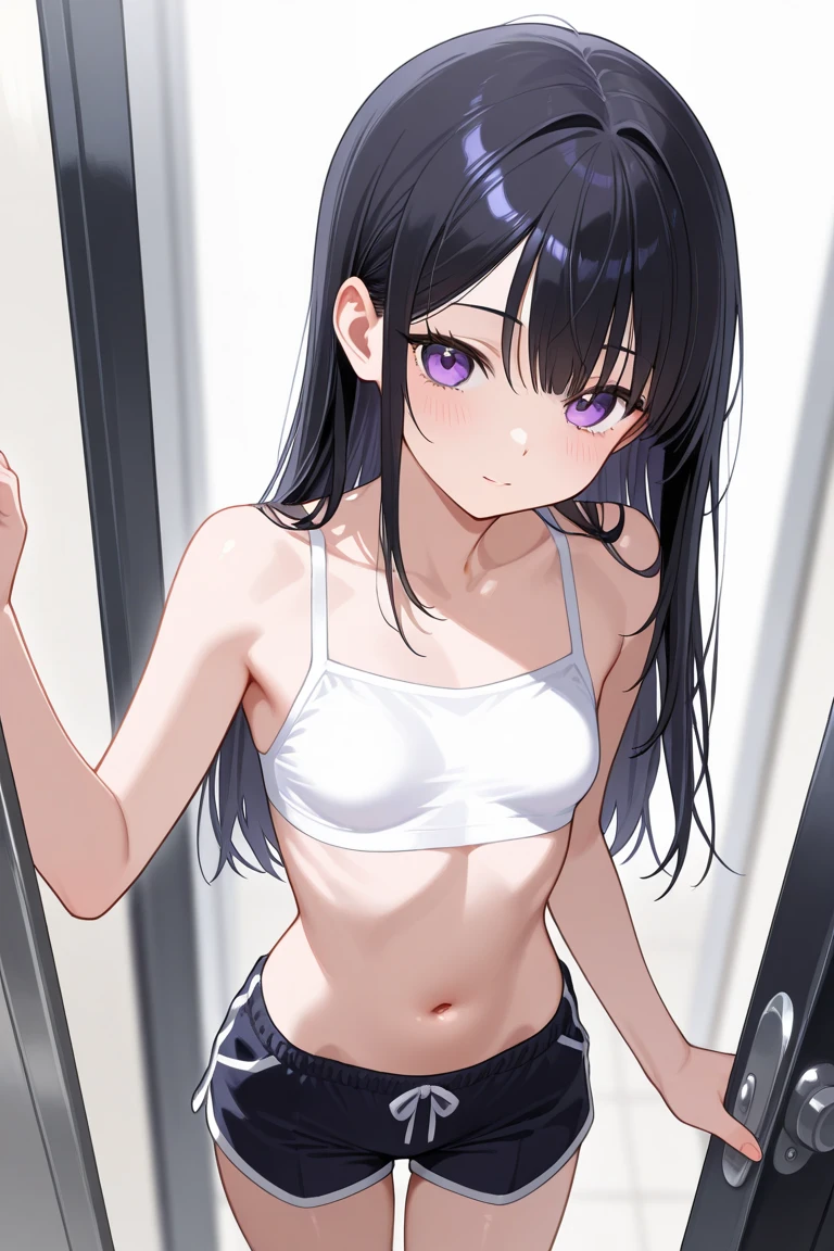 A skinny naked female student with very small breasts is crying a lot.,Everyone please don't look