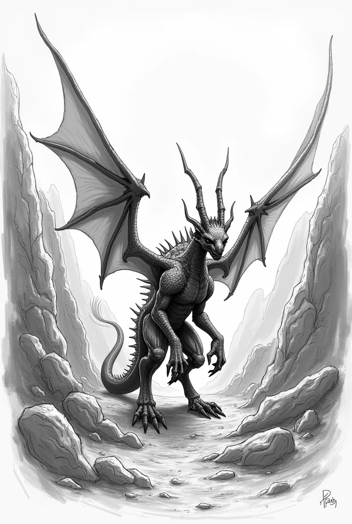 drawing of a dragon with wings and a tail, inspired by Wayne Barlowe, inspired by Jeff Easley, in style the demon seated, anthropomorphic dragon, full body dragon concept, flying dragon, dragon body, devilman, inked drawing, wyvern, inspired by Frank Frazetta, gargoyle, as an anthropomorphic dragon, dragon with scars