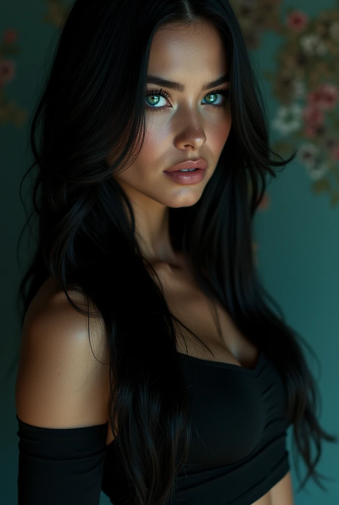 ((Mejor calidad)) black hair. Blue eyes