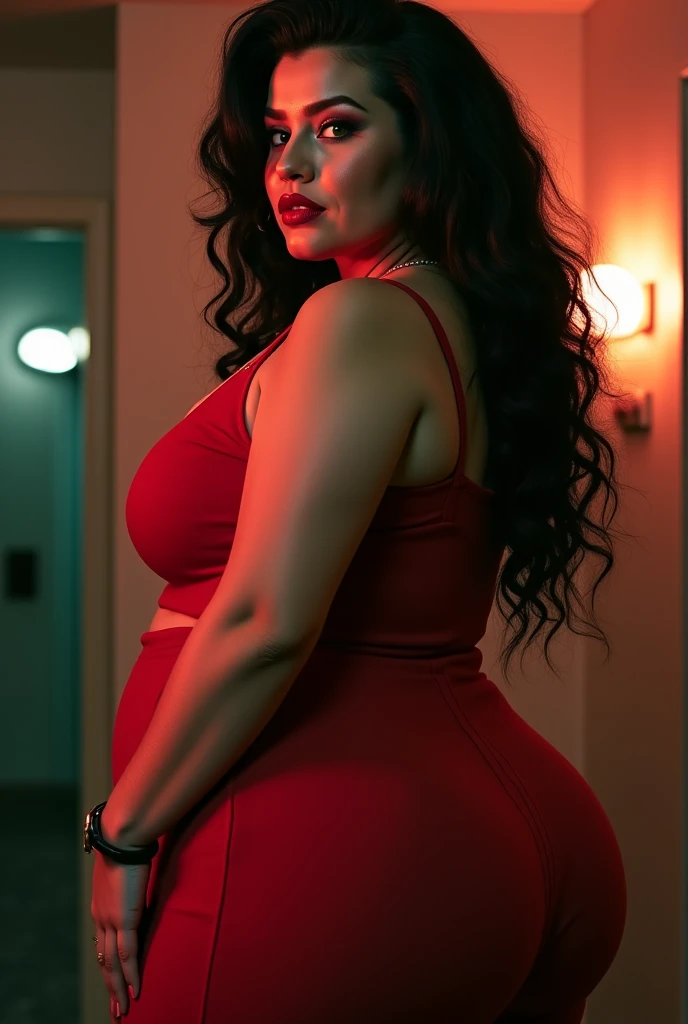 anusha bhatia in red dress posing for a photo, cardi b, red hot, sexy red dress, all red, portrait of demi rose, demi rose, portrait demi rose, red, wearing red dress, red dress, portait of haifa wehbe, in a red dress, red clothes, clear portrait of demi rose, selena quintanilla perez, big , cleavage show, wet body