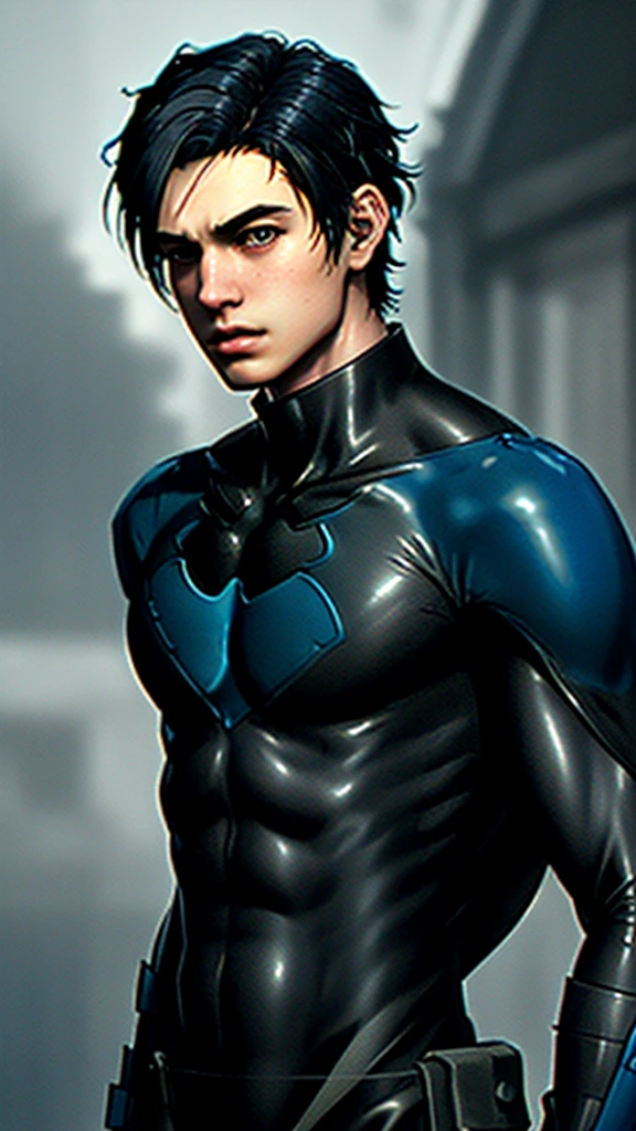 Nightwing im Comicstil steht im Regen