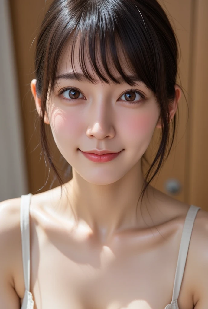 masutepiece, Best Quality, 
Ultra-detailed, finely detail, hight resolution, in 8K,
((Photorealsitic:1.4, Raw photography, 超hight resolution,Top image quality: 1.4)),
Wallpaper, 
((Composition that includes the perfect whole body)), 
Beautiful detailed eyes, Natural Color Lip,
((a serene smile:1.5)),
((Random and cute hairstyles)), 
((Random and cute poses)),
((Colossal tits、cleavage of the breast:1.2)),
((fullnude:1.7)),
((Thin abs with thin lines:1.5)),
((Bring your chest together with your arms:0.9)),
((From  above)),
((Random blurry background)),
((Lie down on the bed and see your whole body:1.8)),, 
((Lean forward with your chest between your arms))
very detailed and professional lighting、
((Random and cute facial expressions:1.5))、
((thigh visible、White panties are visible:1.5))