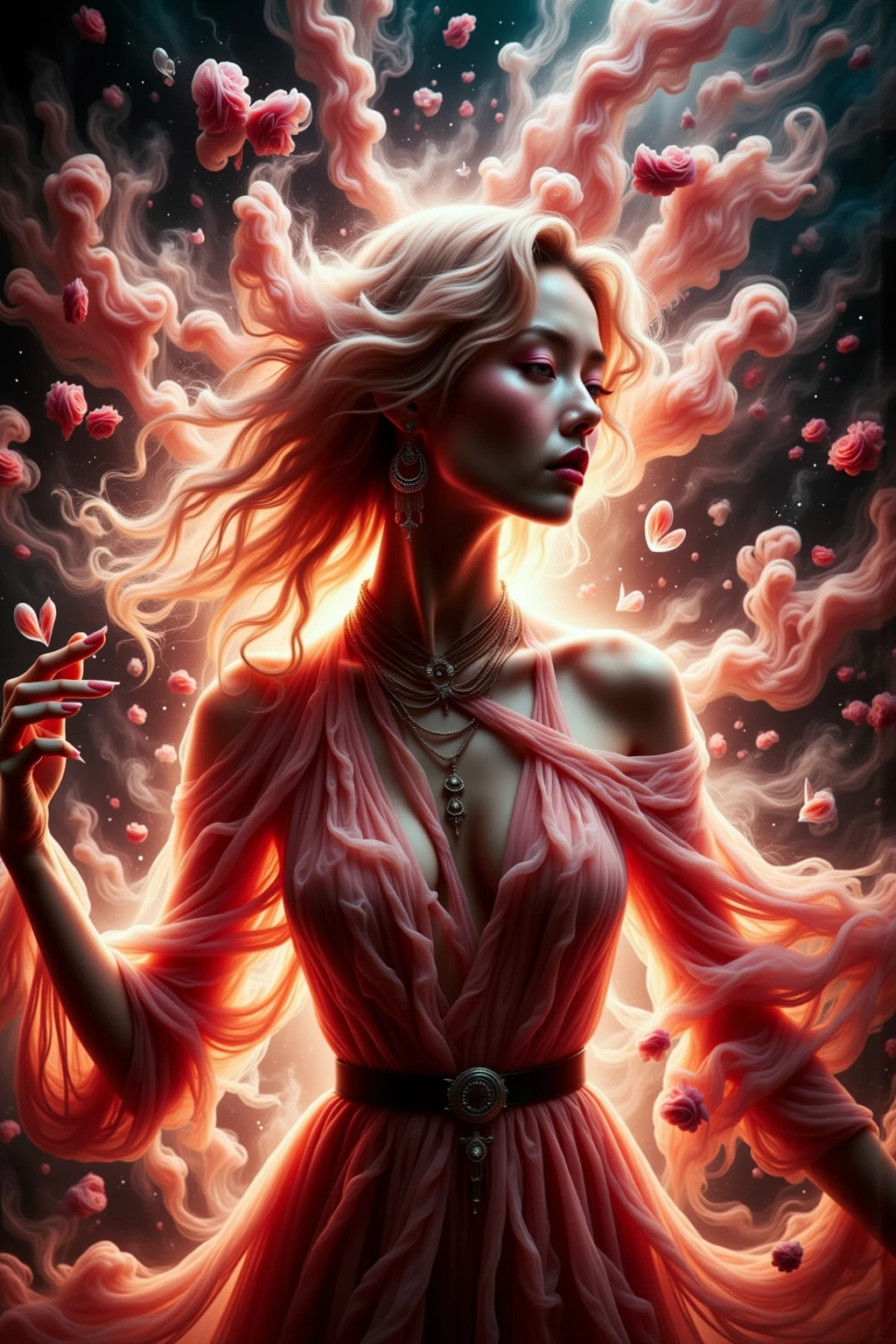 Extremely delicate painting, Vibrant and explosive music beats {x} Women who dance as if they were entrusting themselves to music beats bursting out from all sides, hip fashion 룩고품,4K,8K,Detailed Description Excellent,Realistic,pictures,HDR,UHD,Professional Lighting,Extremely delicate painting,Focused,physics-based rendering,Extremely Detailed Description,Professional,vivid colors,Woman dancing bokeh,Attractive Facial Features,Stunning posture and expression,Limb Movement,hip fashion,Dynamic Poses,Art with explosive rhythms,Dynamic Background, intense lighting ,intense color,Brilliant effects Surreal,pop art, digital art, Futuristic 