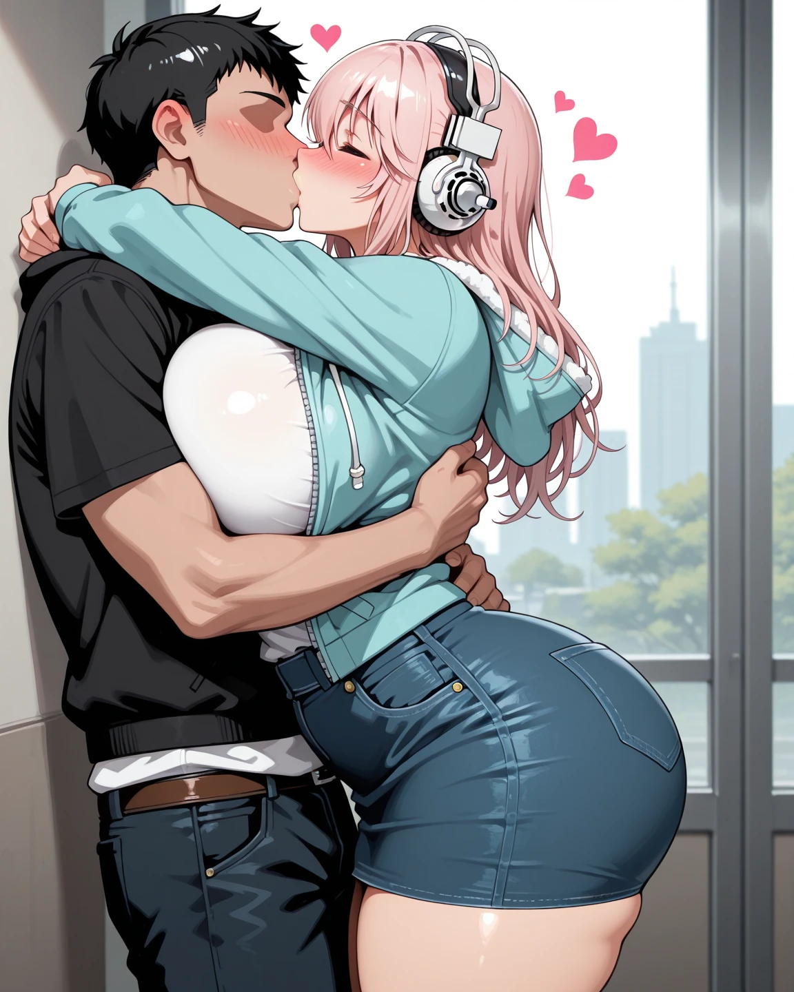 Girl grabbing ass, kissing, in a gamer room, pink and blonde hair, de ówithlos, anal, with , enjoying