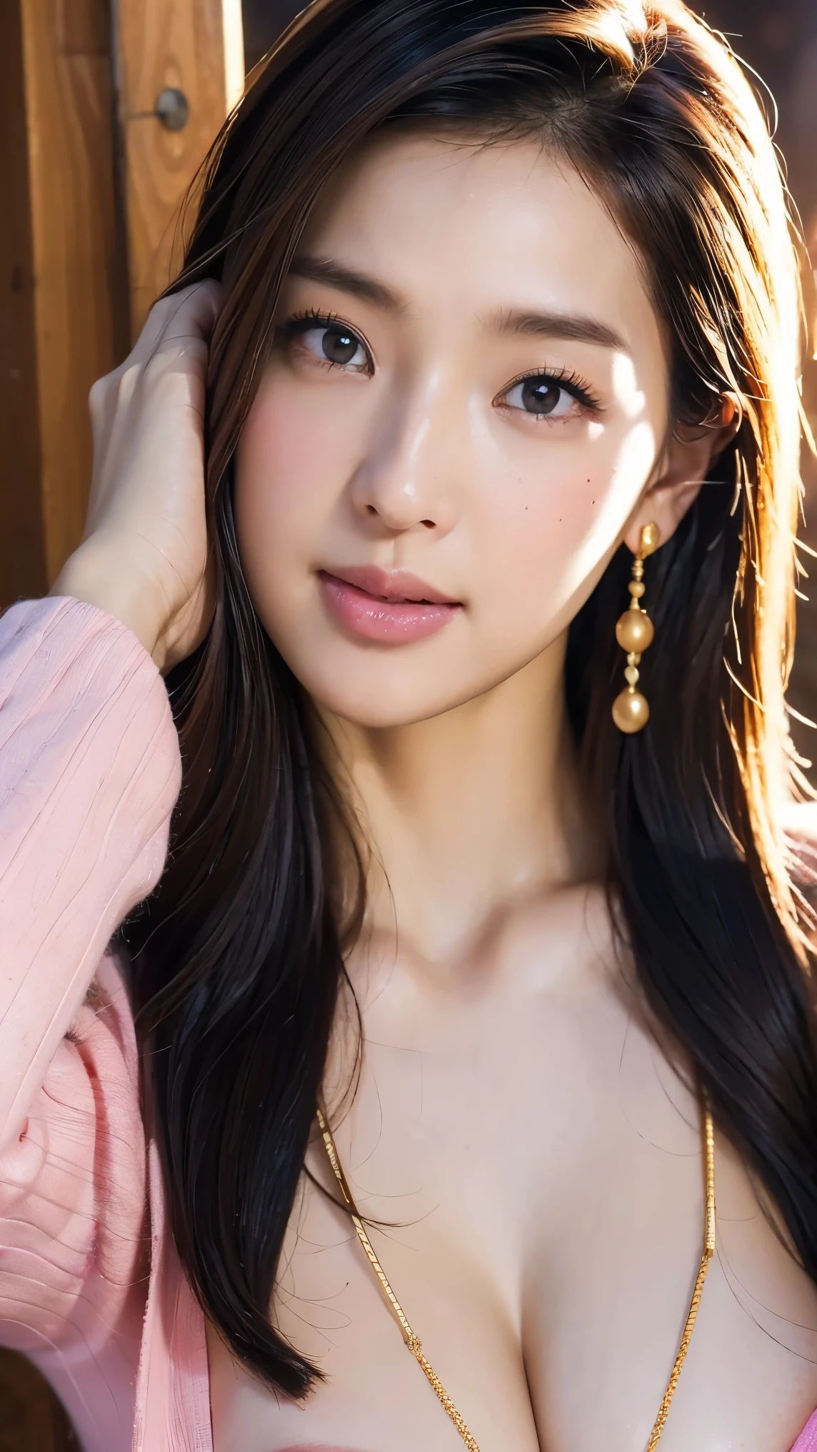 (masterpiece:1.3), (8k, realistic, RAW Photo, Highest Quality: 1.4), 25 year old Japanese, (Female 1), beautiful face above the castle gate, (lively face), (Layered Long Hair:1.3), Beautiful Hairstyles , light brown hair color、realistic eyes, (realistic Skin), beautiful skin, charm, Super fine, golden ratio, Detailed Makeup 、 heavy makeup、Enchanting eyeshadow、 long eyelashes、moles around the mouth、 earrings、Gorgeous Gold 、looking down from above、超Big Breasts、Big Breasts、 Beautiful Pink Areolas 、 pink nipples with their mouth ajar and tongue sticking out are beautifully drawn down to the smallest detail:2.0、 Big Tree々Shadows are falling on the prairie、bright outdoors、small areolas:2.0、 Gorgeous Gold Necklaces 、Stimulate erogenous zones、feeling、ahe face、I'm sticking out my tongue with my mouth ajar、orgasms:2.0、is sticking out of the chest、My nipples are pointed