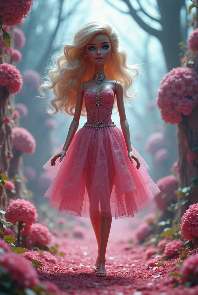 Alice in Wonderland, solo, fullbody, blonde long hair, blue eyes, wearing a giant inflatable latex balloon dress with enormous, short, round puffy sleeves. The balloon dress is pink and very puffy and very round and very spherical, high quality.