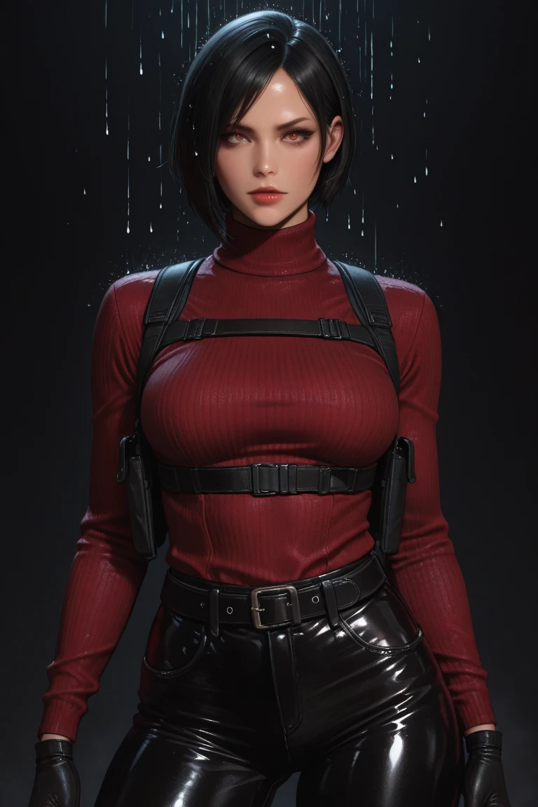 (masterpiece, best quality)
AdaWongRE,  1girl, solo, breasts, looking at viewer, short hair, large breasts, black hair, gloves, brown eyes, multicolored hair, belt, two-tone hair, sweater, lips, bodysuit, makeup, crossed arms, lipstick, ribbed sweater, realistic
