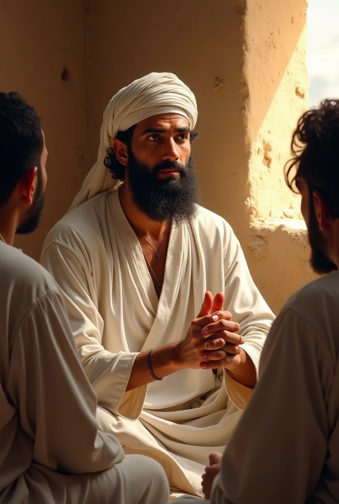 Ancient Israel、Biblical times、1st century、(((Disciples listen to the short-haired Jesus Christ)))、8K、Raw photography、top-quality、masterpiece:1.5、ultra-lightweighthigh-resolution、Photorealsitic:1.5、ciinematic light、soft volumetric lighting:1.5、realisitic、Photorealsitic:1、Detailed skin、profetional lighting、a picture、foco nítido、detaileds、profetional lighting、photon maping、detailed and intricate environment、ighly detailed、top-quality、Artistic photography、photorrealistic concept art、soft natural volumetric cinematic perfect light、Midjourney、Detailed hand、