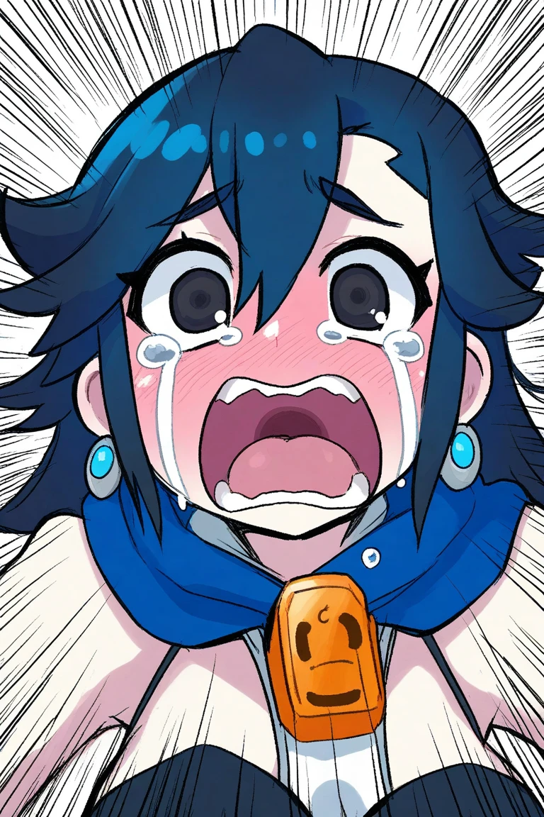 masterpiece, best quality, 1 girl, darkblue hair, long hair, team rocket,team rocket uniform, twitch, slapstick comedy, laugh eyes, laugh open mouth