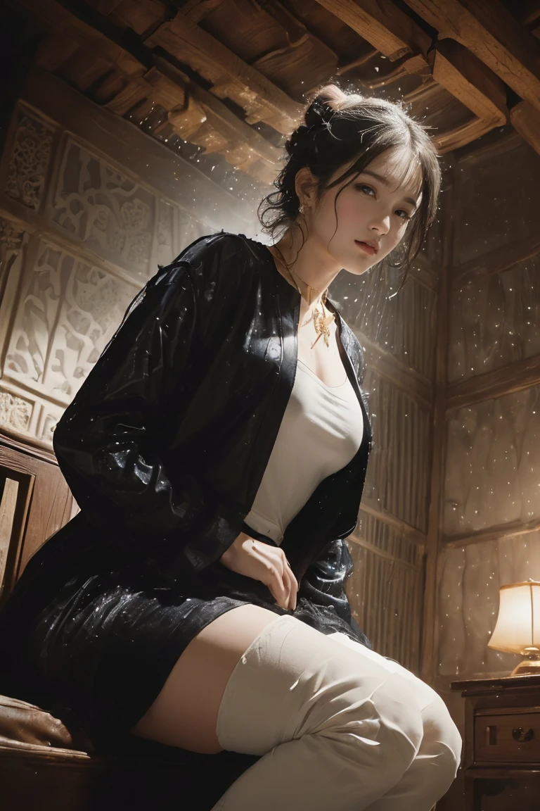 (((32k,High detail,High detail、masterpiece,Attention to detail,Esbian all over,solo)),Raw photo&Realistic atmosphere,Beautiful dark blue eyes,Detailed mouth,Glossy Lips,Detailed eyebrows,Highly detailed eyes with soft white skin that shines with detail,Azure Eyes,Very beautiful eyes,Detailed lips,Very beautiful face,Very shapely face,A vivid face,Beautiful glossy lips, リアルなYoung Gravure Idol、Very beautiful school girl、、Young sensual gravure idol、Young Gravure Idol、Beautiful and cute mature 16 year old、My whole body is wet、is dripping、With a flushed face、Incredibly beautiful、Sexy and classy 16 year old girl、Medium-long brown shiny hair、Wet hair、Dripping水、Dripping、(Looking at the camera:1.4)、(darkness、very dark、Using the flashlight、Illuminating subjects in a dark classroom:1.7)、(Sexy, healthy and toned body,HDTV JAPAN HDT VISION BLACK HDT VISION BLACK HDTV HDTV HDTV BLACK HDTV 黒 HDTV 制服,Medium chest,,Mature Body,I'm so anxious I feel like crying,Moist eyes,Cold Smile,Glare,Glare顔も美しい,High resolution arms,,High definition finger,:1.5),(The chest of the uniform is open,Wearing a refined black and red uniform,Standing upright on legs、Shyly lifting her skirt:1.7)、naked,