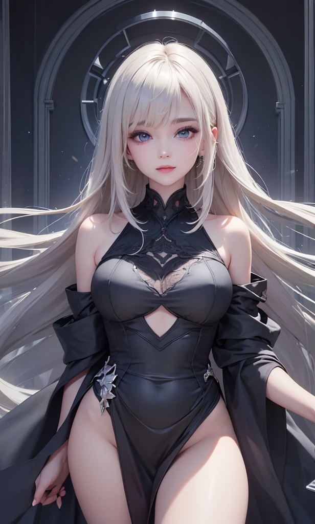 optimum，tmasterpiece，A high resolution，best qualtiy，hyper HD，super detailing，Award-Awarded，16k，独奏，（The upper part of the body），anatomy correct，Beautiful cyberpunk girl，Ex Machina，cute  face，high light，Gradient Beige Hair，Hairline，（（Scarlet eyes）），long eyelasher，Hanging eye corners，White skin of the，（small boobs），（Slim body），（（cropped_hoodie）），（（high-waist_Skirt）），（），ear studs，（neck rings），（Laser material clothing：1.2）