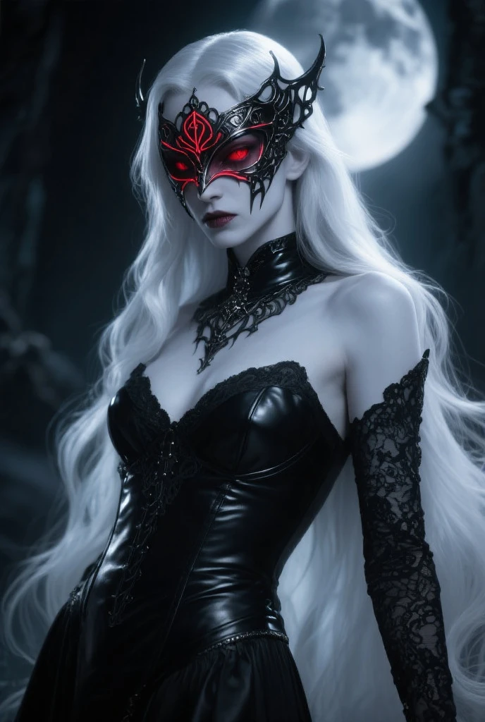 a demon with horns and white hair is posing for a picture, female humanoid creature, a demon, female demon, hyperdetailed fantasy character, dark demon succubus, portrait of an demon queen, demon princess, of an elden ring demon, demon character with smirk, demon, demon queen, complex fantasy character, side portrait of demon royalty