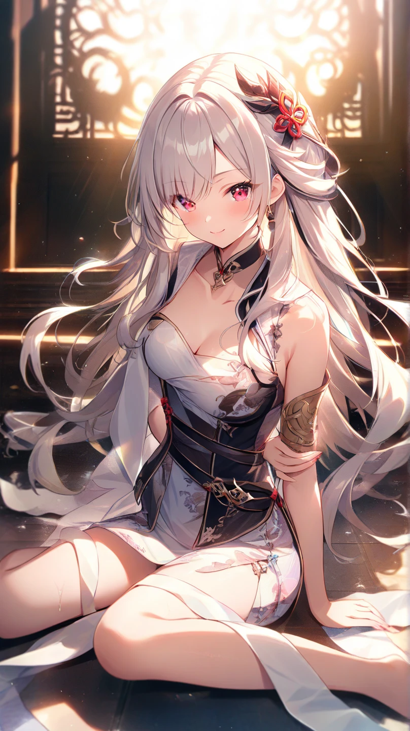 (((Alone))),(((Woman))),(((Thin waist))),(((Average breasts))),(((Light skin))),(((Gray Hair))),(((Serene black eyes))),(((Beautiful face))),(((Wearing tribal clothes)))