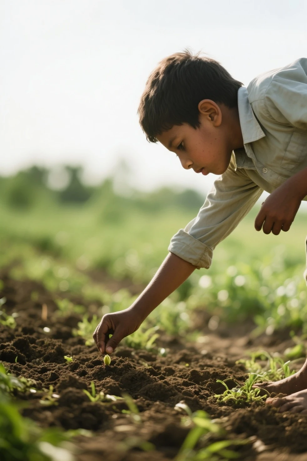 Primary school students. Change.. agriculture. Plowing the ground with a hoe