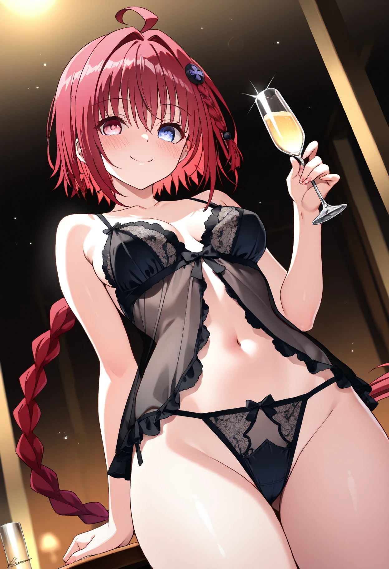 nice、Key Visual、Vibrant、sketch、Studio Anime、Awards, Professional、Very detailed、High budget、CinemaScope、(Sharp Edges:1.2)、girl、solo、Sweet smile、Close your mouth、smile、Touching your hair、(Redhead)、Big Breasts、Big breasted girl、Red bra、Red panties、Knee Boots、bra with an red、panty with an red、bra and panty only、