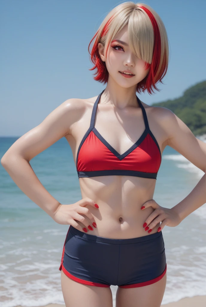 Mare beach white swimwear Enlarge breasts AKB48 Guess child Kana Arima Red hair 18year old (Hairstyle Bob 1.2) Carefree smile Innocence