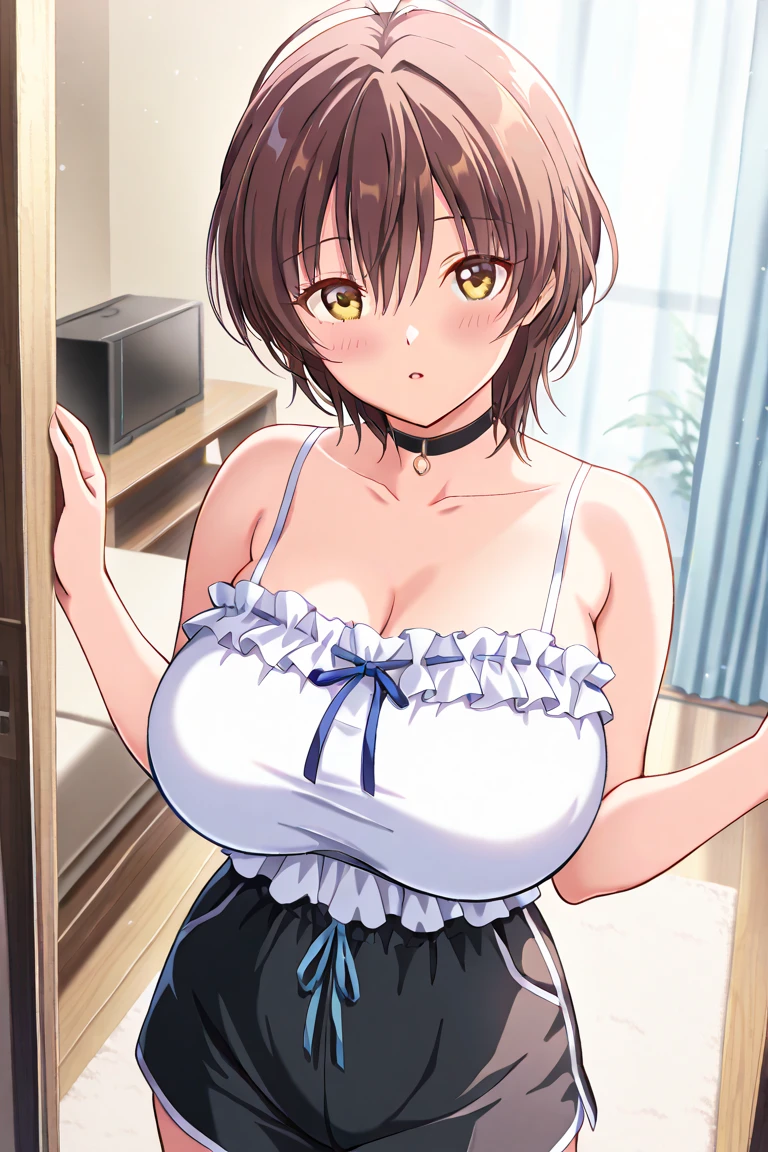 skirt, shirt, thighhighs, cleavage, frills, sleeveless, black skirt, sleeveless shirt, pink shirt, frilled shirt, 1girl, rodo, (old worker), retired, 2boys, surrounded by men, multiple boys, hetero, breast grab, grab from behind,1girl, rodo, (old worker), retired, 2boys, surrounded by men, multiple boys, hetero, breast grab, grab from behind,