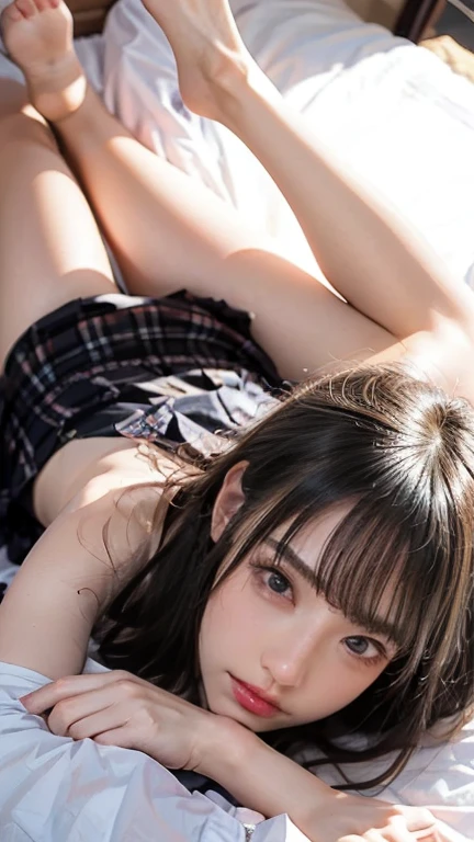 masuter piece、top-quality、masutepiece、girl sleeping on tatami、Lying on tatami mats、Eyes closed、girl with、Smaller chest、FULL BODYSHOT、short-hair、、(((Wear children's clothes)))、(Denim skirt)、((up skirt))、(Lace pantie)、(You can see the patterned panties)、(Super crisp panties)、((High quality panties))、((Ultra-detailed panties))