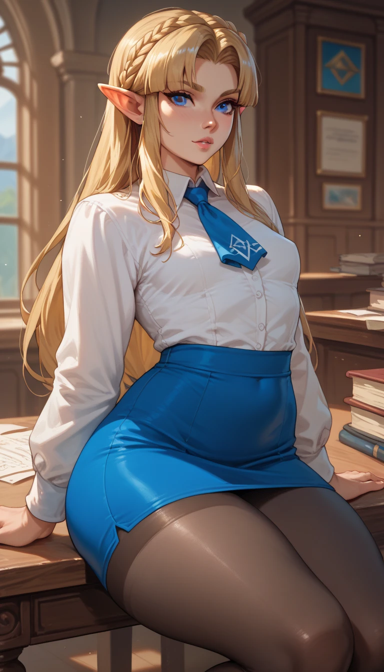 (best quality). (Ultra Detalhado). (1girl), Olhando para o Viewer. (Antecedentes detalhados). belos olhos detalhados. rosto delicado e bonito. (high saturation), seios grandes, droopy breasts, (((sexy high school outfit))), (((short skirt, tie, lingerie))), crown