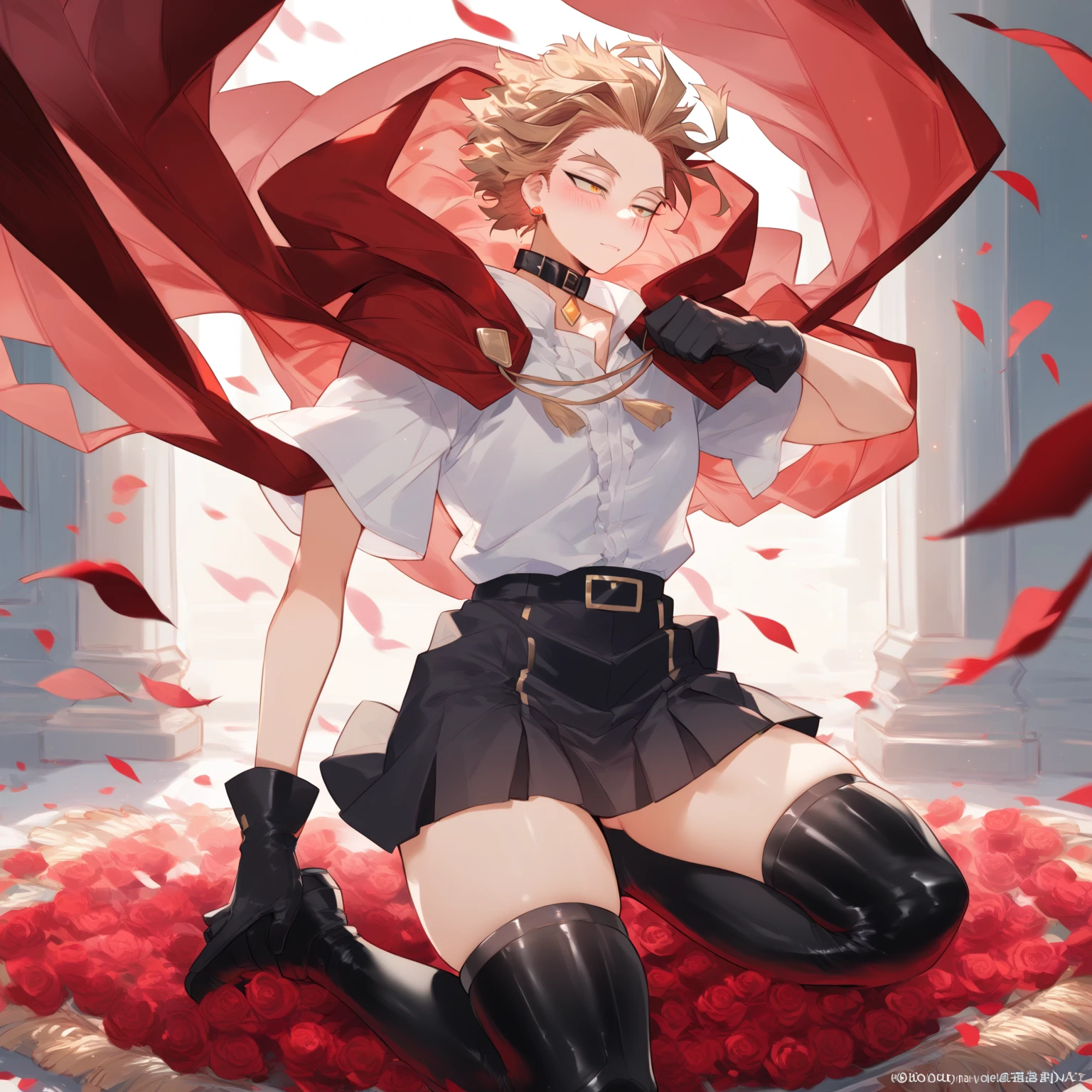 ((masterpiece,best quality, detailed)), 1girl, arm up, blush, looking at viewer, lying, on back, parted lips,
<lora:TenjouUtenaV1-000003:0.75>, tenjou utena, epaulettes, aiguillette, black jacket, red shorts, red socks, white rose, shoes