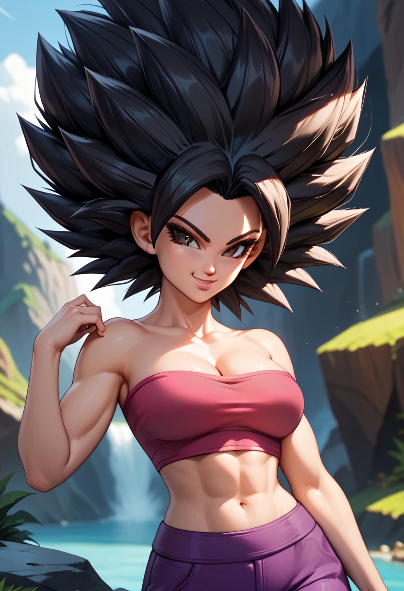 score_9, score_8_up, score_7_up, BREAK Super_Saiyan_4_Caulifla, 1girl, (crop top:1), long black hair, body fur, red fur