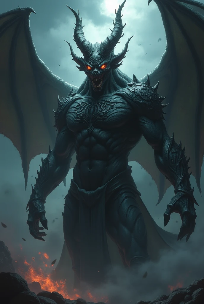 Black scaled dragon man dark background