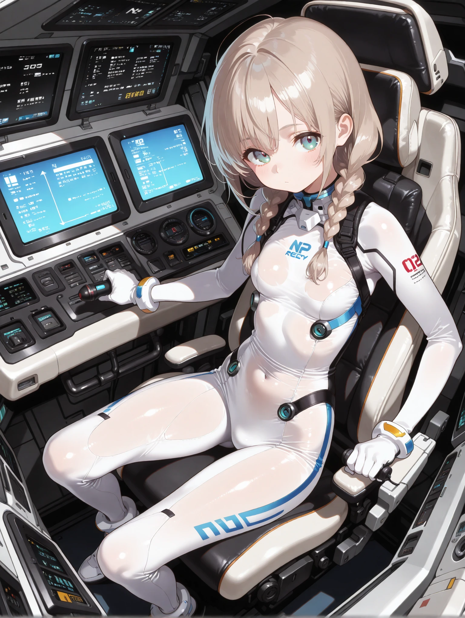 ((best quality)), ((masterpiece)), (detailed), perfect face. Black hair. Ponytail. Anime girl. Black eyes. Glasses. Sweat. Vagina. Riding sex. Creampie.
