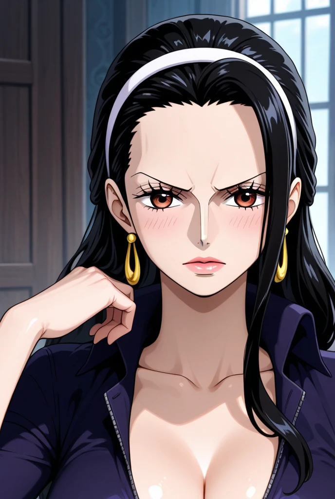 (((masterpiece))), (((best quality))), ((ultra-detailed)), (highly detailed CG illustration), Boa Hancock, (nsfw:1.5), (masterpiece:1.5), Detailed Photo, Sexy, (Best Quality: 1.4), (1girl), Beautiful Face, (black Hair, long Hair: 1.3), Beautiful Hairstyle, beautiful detail eyes, (realistic skin), beautiful skin, absurd, attractive, ultra high resolution, high definition, (sexually aroused:1.5), Pinkish white skin, cool white light, sexy pose, Beautiful , white background, pink soft white light, Wear a white tank top, (bukkake:1.8), mature, onee-san