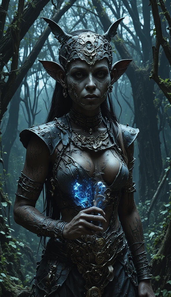 elf girl with poor clothes, RPG, dvd screenshot, 1980s cinema, dark fantasy, realistic, detailed, body horror, horror cosmic