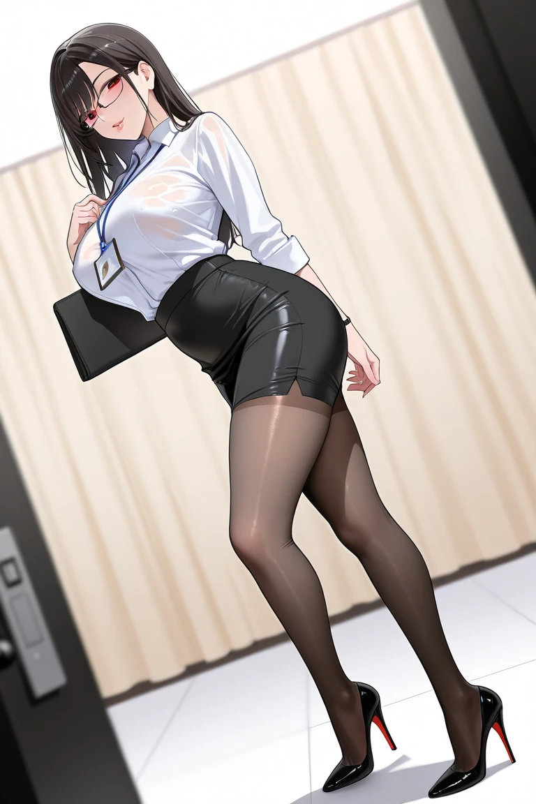 1girl, magical girl, panties,skirtlift,((upskirt)),((pantyshot)),(yellow panty),((Small panties)),(((See-through panties))),(((black pantyhose))),white race panty, ,Are crying,Anguished expression、Embarrassed look,8k,Realistic、Anime illustration,CG、masterpiece, best quality, 1 girl, solo, large breasts, short hair, black hair, pink eyes, office staff suit, jacket, pencil skirt, panties under black pantyhose, (skirt lift:1.1), (show off panties:1.1), embarrassed, office