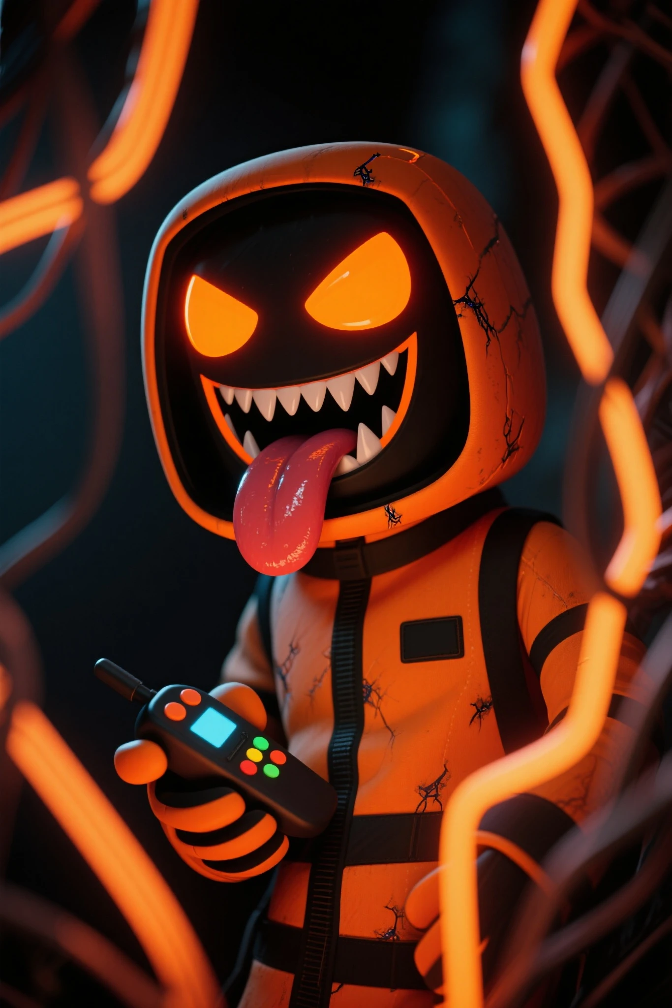 (knitted toy voodoo doll:1.6), (magic robe with a hood and shiny symbols of magic:1.5), (sitting in front of a computer monitor:1.3), (chat window open on the screen:1.3), (cans with energy drink on the table:1.4), (magical and mystical atmosphere:1.7), best quality, masterpiece, detailed soft oil painting, detailed background, dramatic cinematic lighting, soft edge lighting, professional, dramatic lighting, hard edge lighting, ultra quality, 4k, masterpiece, best quality, 8k, ultra high definition, high resolution, extremely detailed