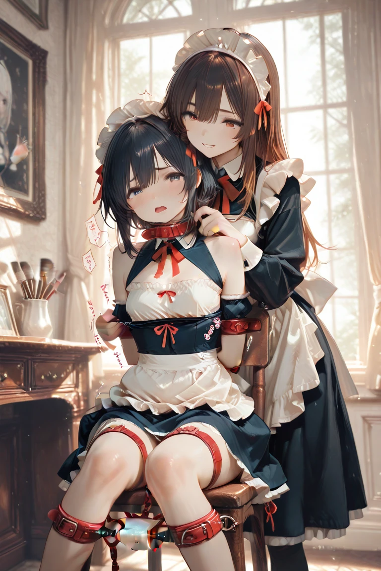 NSFW,masterpiece,Highest quality,High resolution,Very detailed,Ange \(Utawarerumono\),Small breasts,(Frilled maid outfit),Sleeveless,Removable sleeves,Headdress,mini skirt,blush,(Sex slave),Luxurious Japanese-style house,Coffee shop,counter,(Have sex),(Squirting),(trembling),heart,(Falling into Pleasure),Drooling,yield,Obedience,Obedience,(training),Are standing,Face to face,hug