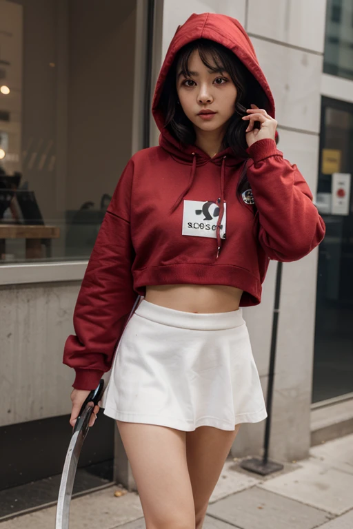 13 year old teenage girl, his hair is a mix of black and brown, The 13-year-old teenage girl's name is Danila., Danila's breasts are medium, her hips are wide, She is wearing a that has a skirt and other things, his eyes are honey brown.