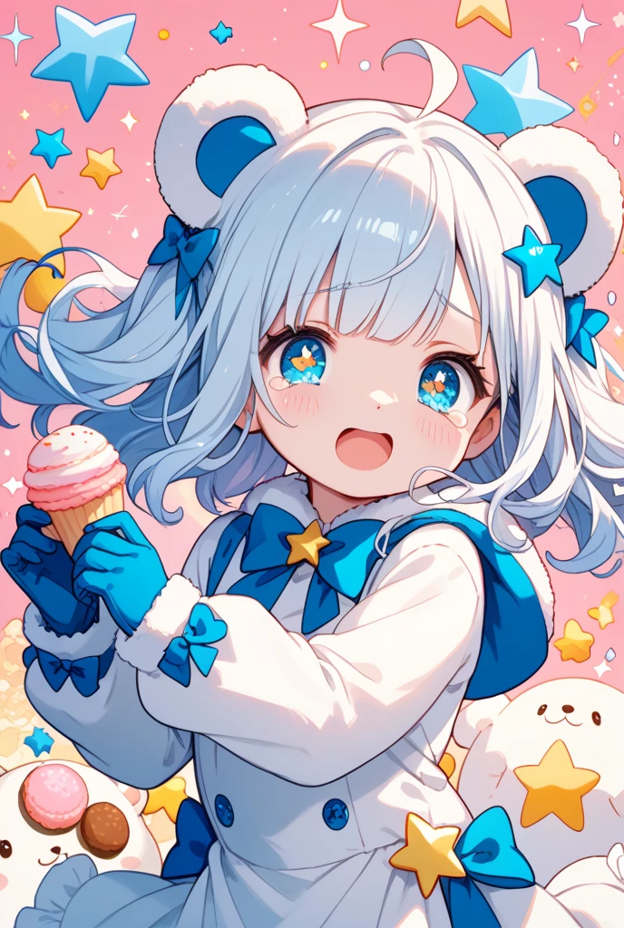 focus face , Estrus bunny girl , round face , moist round eyes , (Double teeth:1.2) , innocent smile , glossy lips , (open mouth wide) , (show off uvula:1.2) , (dripping melted vanilla ice cream on face:1.2) , licking ice cream , grab ice cream