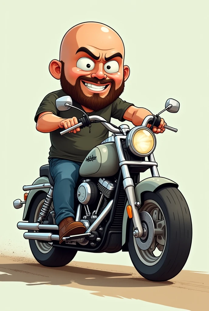 Biker with full face helmet sitting on his bike cartoonish angry and helmet to body ratio should be 3:1 by size
