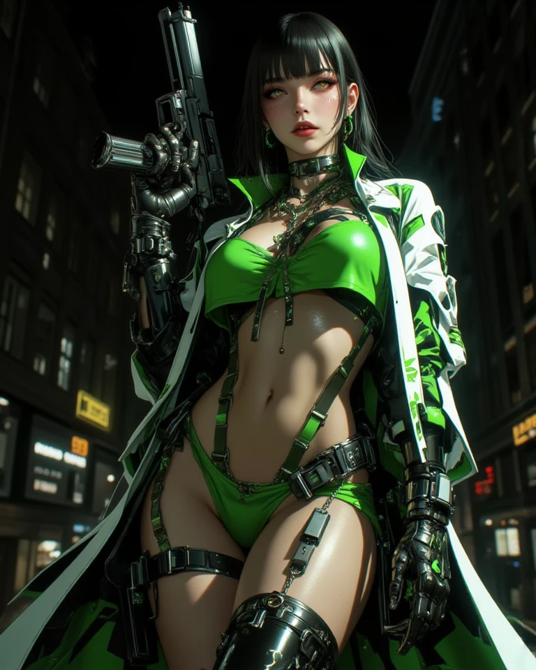 ((Best quality)), ((masterpiece)), (highly detailed:1.3), 3D, beautiful (cyberpunk:1.2) special forces, robort,female with thick voluminous hair wearing (wearing camouflage_uniform:1.1), body armour,cape,digital (camouflage:1.3),HDR (High Dynamic Range),Ray Tracing,NVIDIA RTX,Super-Resolution,Unreal 5,Subsurface scattering,PBR Texturing,Post-processing,Anisotropic Filtering,Depth-of-field,Maximum clarity and sharpness,Multi-layered textures,Albedo and Specular maps,Surface shading,Accurate simulation of light-material interaction,Perfect proportions,Octane Render,Two-tone lighting,Wide aperture,Low ISO,White balance,Rule of thirds,8K RAW,Efficient Sub-Pixel,sub-pixel convolution, big weapon, big cannon on shoulder