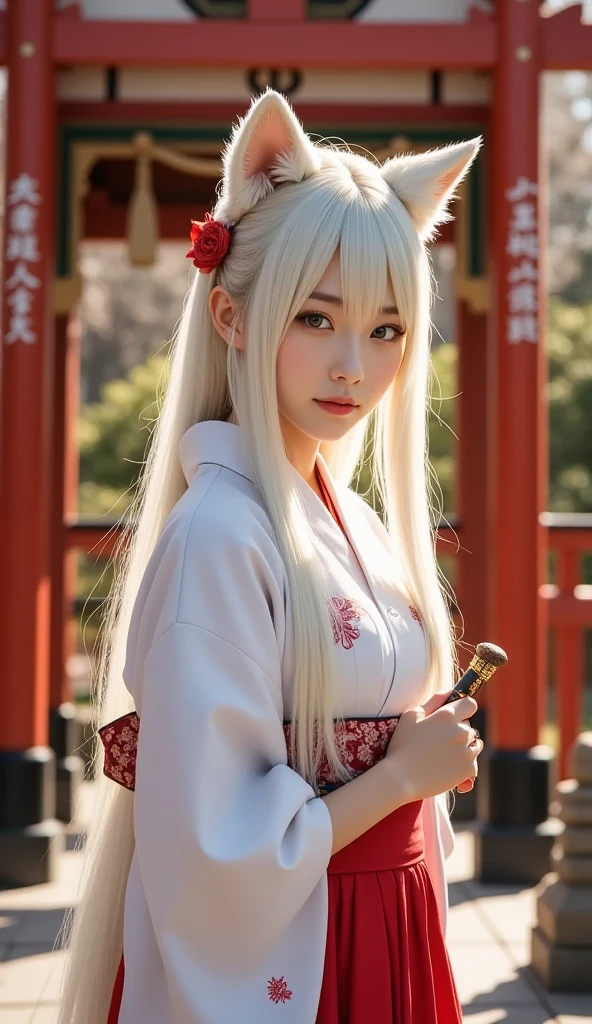 White Demon Fox、Nine-tailed Fox、Japanese women、kimono、Fair skin、Red lines on face、8K、I have long hair