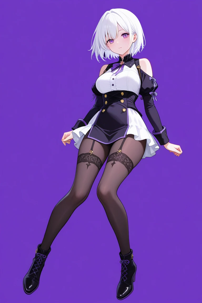 (masterpiece, best quality), 1girl, Lilac purple Side Swept Curls, Size A breasts, <lora:miku_bunny:0.8> necktie,pantyhose,coattails,bunny,