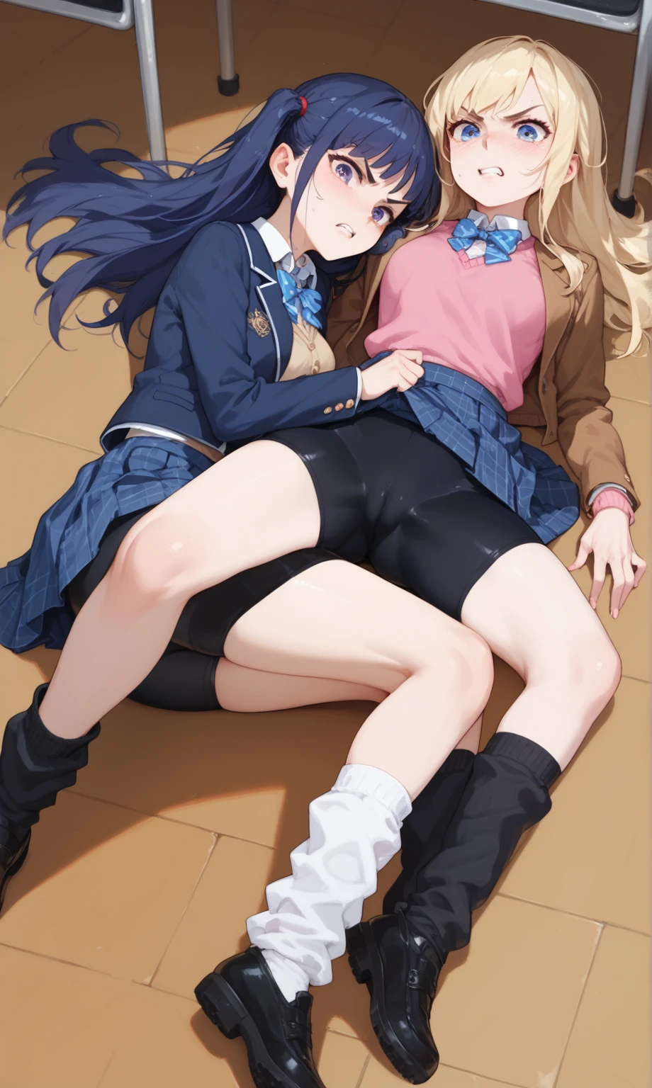 Three Women、beautiful girl、smile、Brat、after school、evening、high school girl、Academy、Schoolyard、全員pantiesを見せる、A large number of students、Blazer uniform、Pleated skirt、Black Pantyhose、Long Hair、Highest quality, Thick thighs、Big 、Big Ass、Black Hair、Blonde、Brown Hair、panties、Sweaty pantyhose、Sweaty crotch、Angle from directly below、Face Horse、Face sitting、Squatting with legs apart、There's a man lying underneath、Leaning over the man's face、Face sitting位