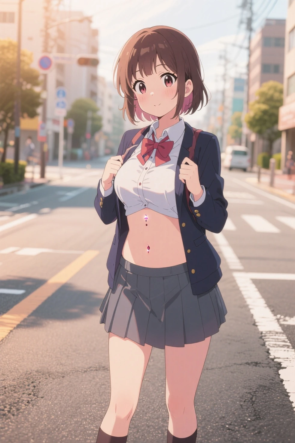 Stiff shoulder, kumiko oumae, (Brown eyes:1.5), brown hair, short hair, Wavy Hair,
break skirt, shirt, , white shirt, Short sleeve, Pleated skirt, serafuku, Sailor collar, Blue Skirt, neckerchief, red Sailor collar, school bag, blue neckerchief, Kitauji High School ,
break looking at viewer, (Cowboy Shot:1.5),
break (masterpiece:1.2), highest quality, High resolution, unity 8k wallpaper, (figure:0.8), (Beautiful fine details:1.6), 非常にDetailed face, Perfect lighting, Highly detailed CG, (Perfect hands, Perfect Anatomy),((highest quality, High resolution, Hmph, Perfect Pixel, 16K, Hmph, Hmph))), One Girl, single, alone, Beauty、((The whole body is visible:1.5))、((Detailed face, Blushing:1.2)), ((Smooth texture:0.75, Realistic texture:0.65, Realistic:1.3, Anime CG Style)), Medium chest, Dynamic Angle, Perfect body,bed、Very embarrassing panic smile、、Angle from below, Thick lips, ((Showing panties:1.3)), Perfect Fingers According to Human Anatomy:1.5, spread legs, legs up, ((spread pussy)), View your viewers, ((bra lift:1.5)), Showing nipples