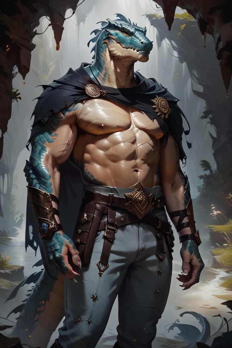 full body character, male, wizard, magic, magical world, 40 years old, long hair, brown hair, deep and strong green eyes, stains and scratches on the body, wears foil accessories, he is only wearing underwear made of leaf, barefoot, he is holding an ebony staff with carved arcane symbols and a shiny stone embedded in the tip, erect penis, naked, naked, naked, penis erect, background white, 