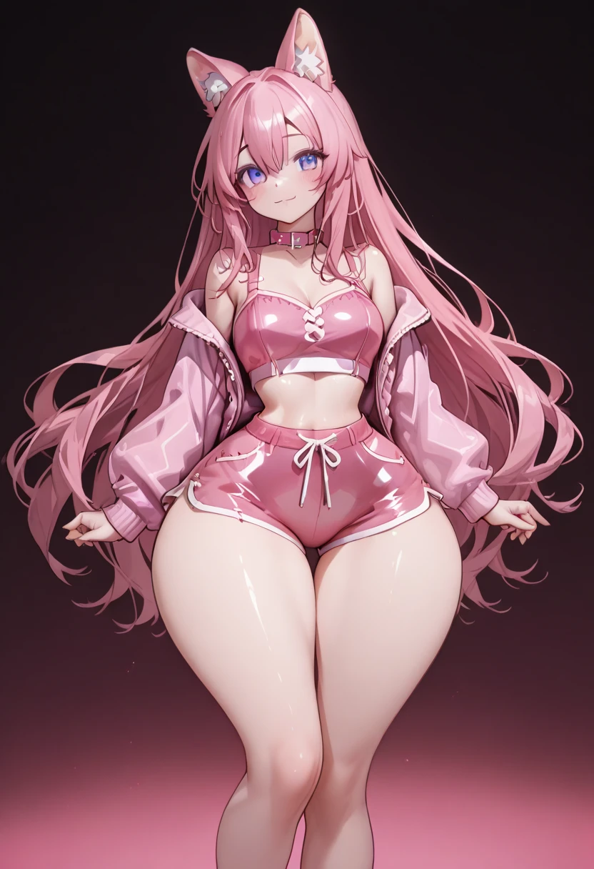 anime girl in purple bikini with pink hair and black stockings, thicc, , thighs close up, sexy pudica pose gesture, seductive anime girl, smooth anime cg art, extremely detailed artgerm, oppai proportions, oppai, thighs!!!, painted in anime painter studio, large thighs, kda, rossdraws 2. 5